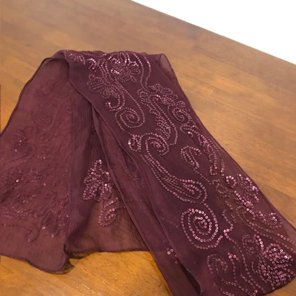 Boho Burgundy Sequins Scarf.